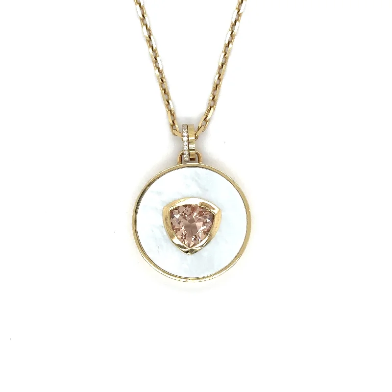 Sparkling Diamond Necklace-Bejeweled Mother of Pearl + Morganite Necklace