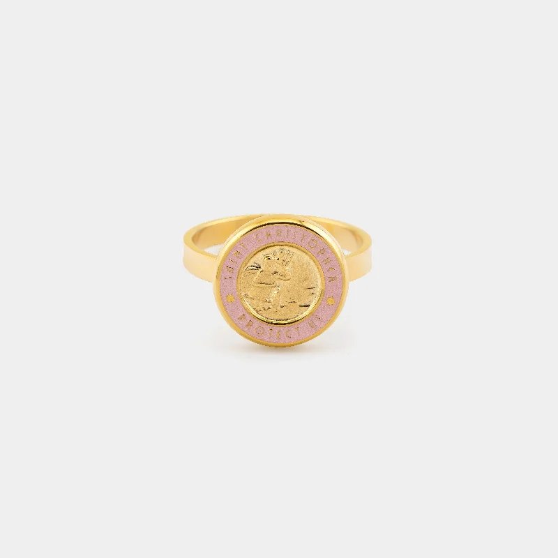 Dainty Engagement Ring-St. Christopher Ring - Gold / Pink