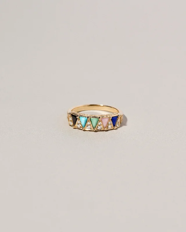 Wedding Ring with Colored Gemstones-Five Triangle Ring - Mega