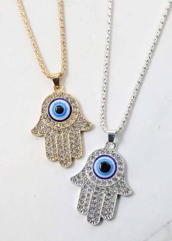 Adjustable Chain Necklace-Rhinestone Hamsa Hand Necklace