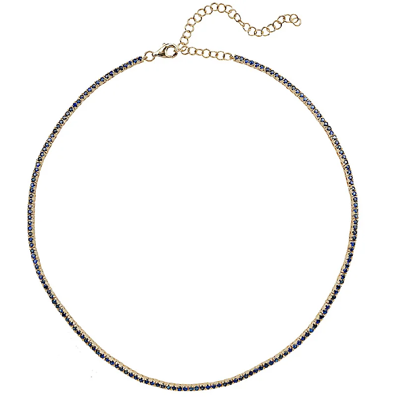 Chunky Chain Necklace-Blue Sapphire Small Tennis Necklace