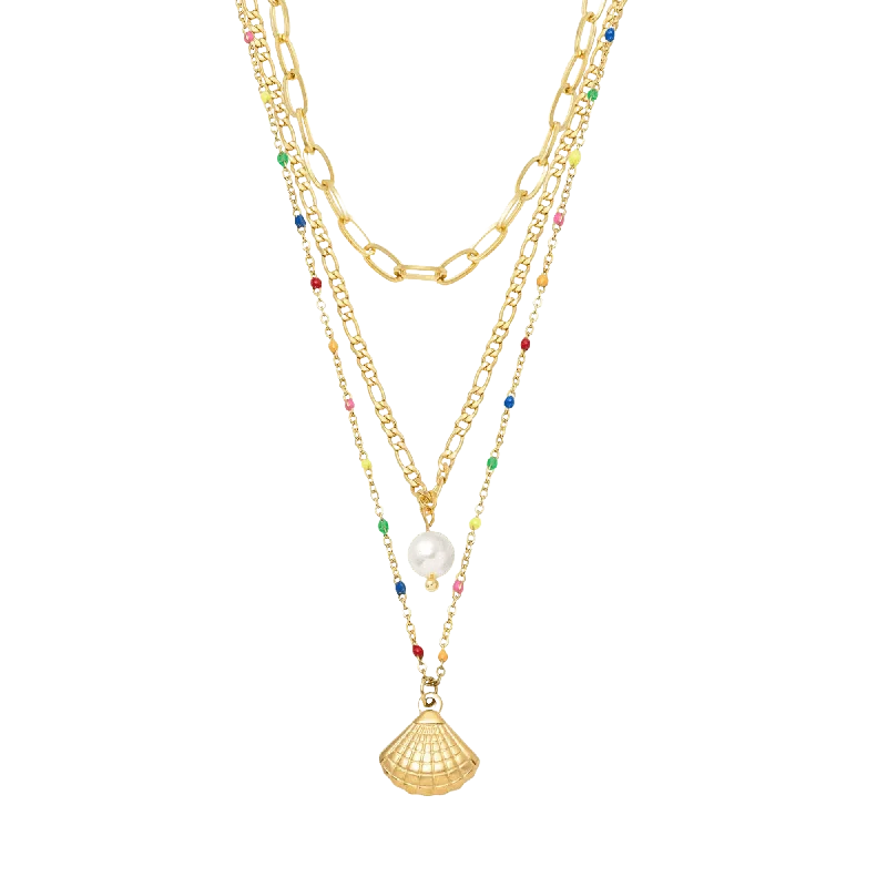 Women’s Fashion Necklace-Confetti Pearl Layered Necklace