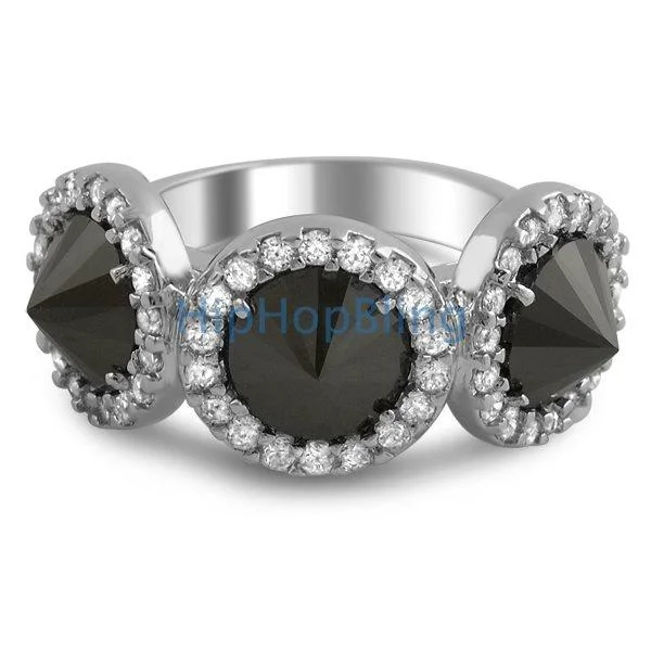 Gold Engagement Ring-Reverse Black CZ Diamond Fashion Pave Ladies Ring