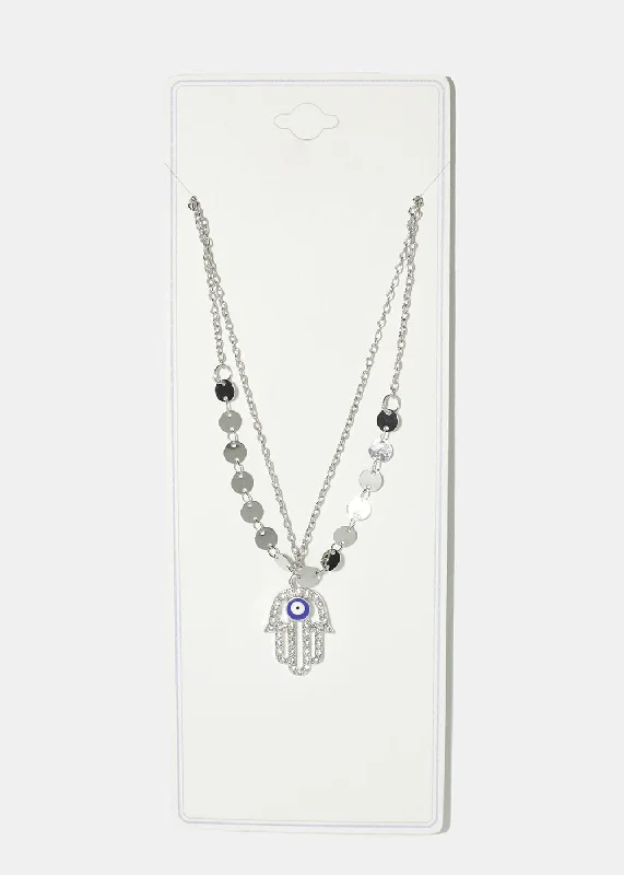 Large Bead Necklace-Hamsa Hand Necklace