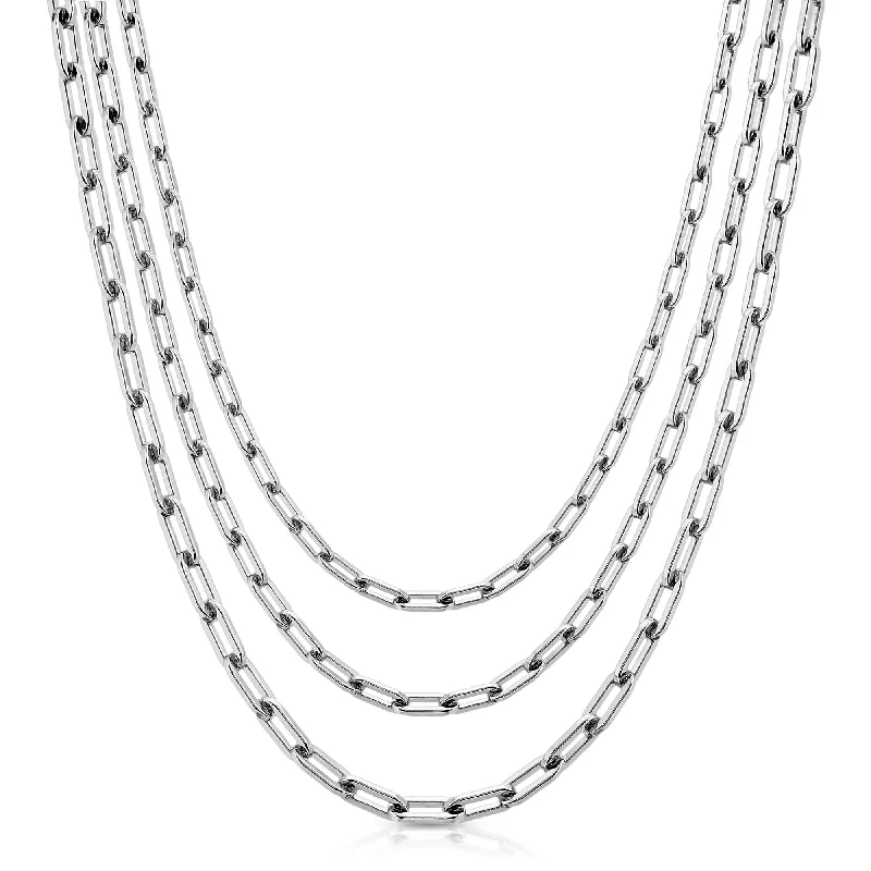 Silver Cross Necklace-Silver Triple Medium Link Chain Necklace