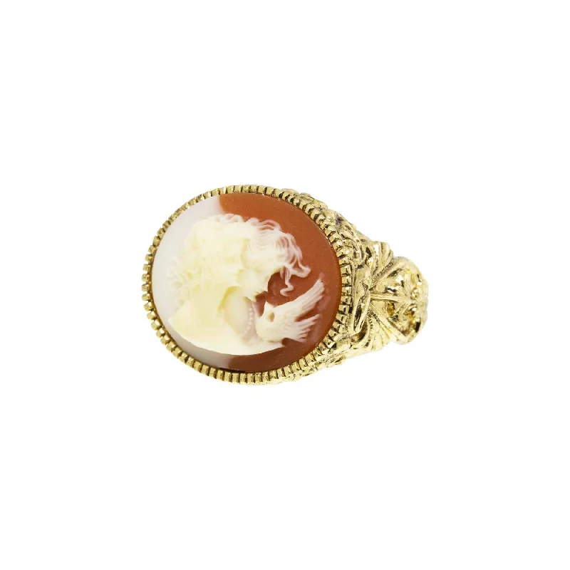 Stackable Rings for Women-1928 Jewelry Twin Muse And Bird Cameo Ring