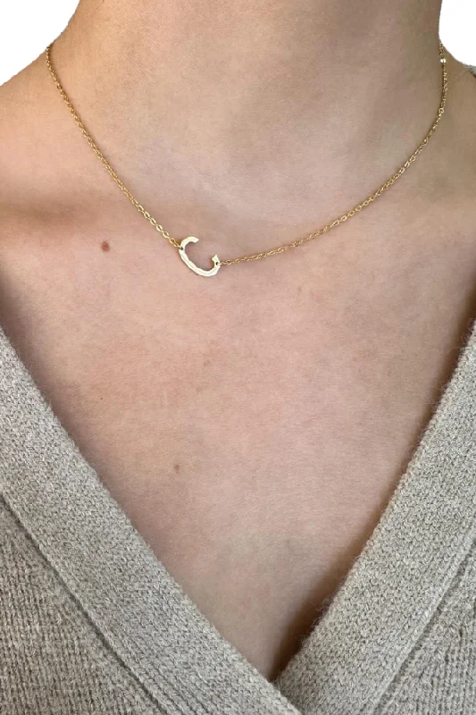 Trendy Choker Necklace-18K Sideways Skinny Initial Necklace