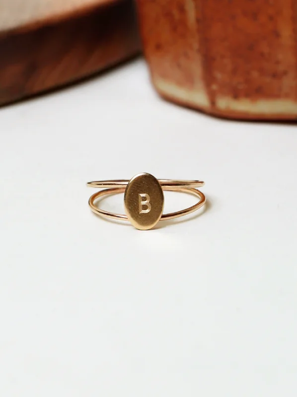 Classic Rose Gold Ring-Initial Halo Ring