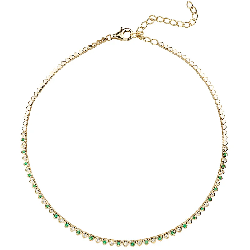 Luxury Chain Necklace for Women-Diamond & Emerald Heart Tennis Necklace