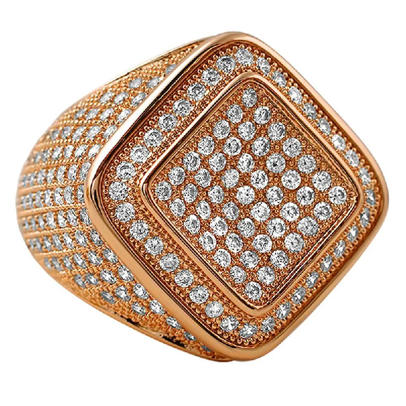 Modern Diamond Ring-Deep Ice Rose Gold CZ Micro Pave Bling Ring