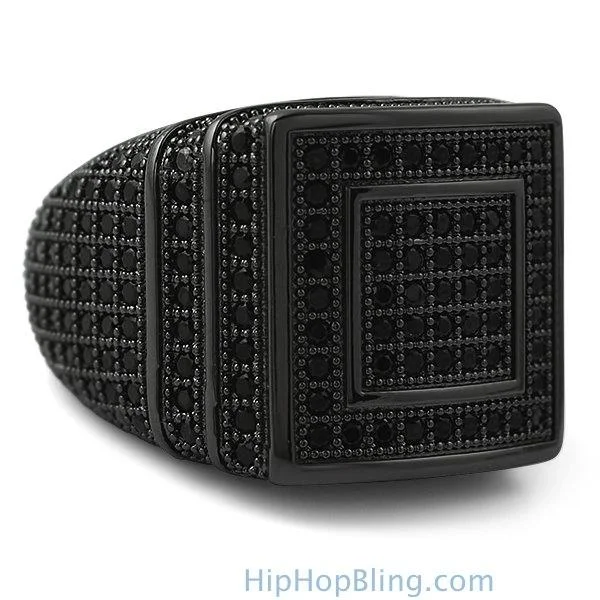 Wedding Band for Men-Ice Stacked Black CZ Micro Pave Iced Out Ring